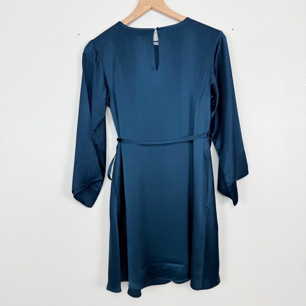 Banana Republic Treccia Satin Mini Dress Size XXS Petite Teal Tie Waist Cocktail - Picture 7 of 16